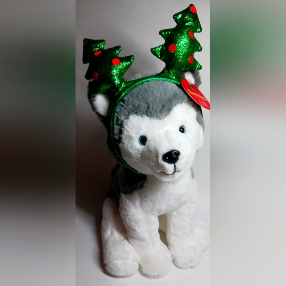Plush Husky with Removable Tree Headband FAO Schwarz - Picture 1 of 5